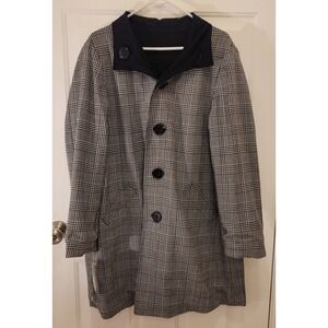 Anne Klein Reversible Plaid Black Trench Coat Womens XL